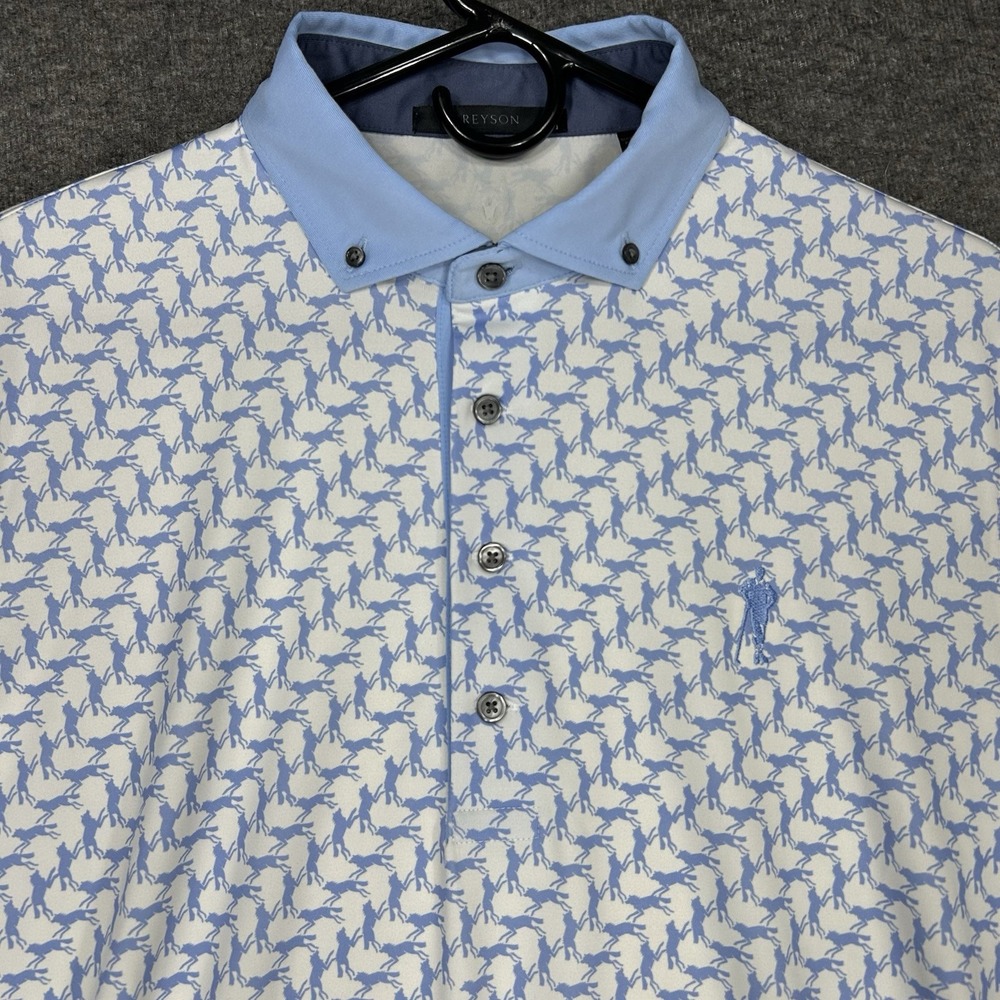 Greyson Polo Shirt Mens Medium Wolf Print Golf Performance Blue Stretch